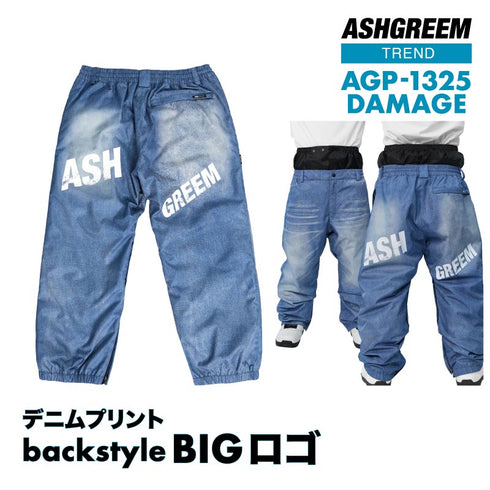 【10月上旬発送予定】 ASHGREEM アッシュグリーム スノーボードウェア デニムプリント ビッグパンツ ロゴ AGP-1325LOGO